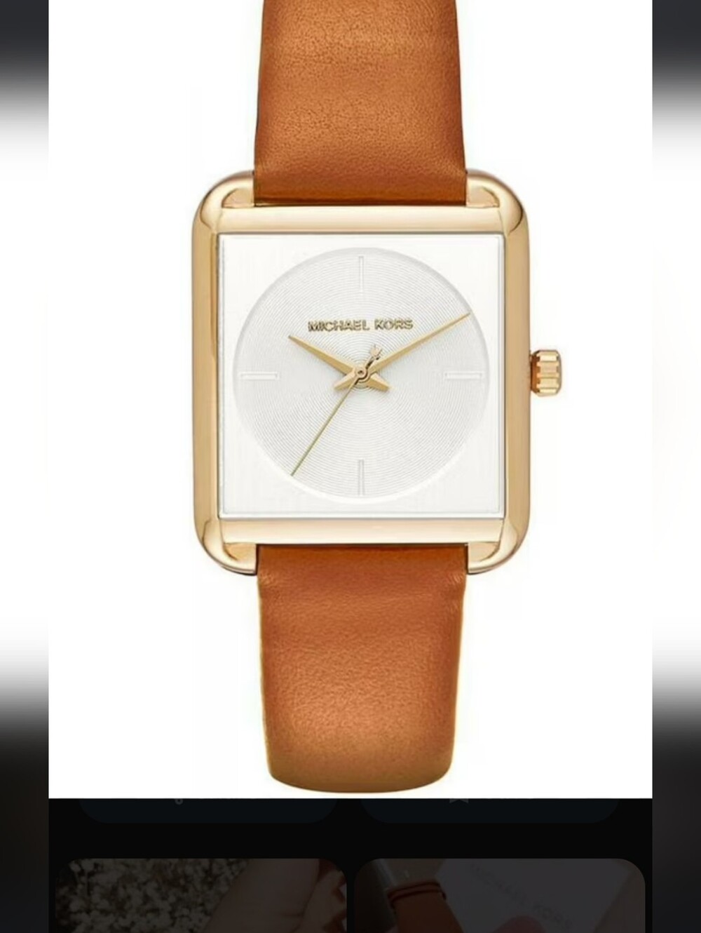 Michael Kors Square Gold Watch with Brown Leather Strap - Picture 2 of 11